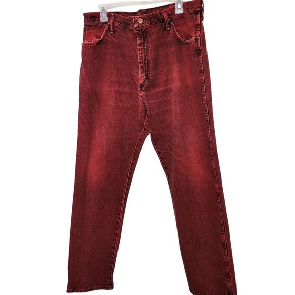 Wrangler Vintage Jeans For Men Size 36x30 Red Distressed Style - Picture 1 of 16